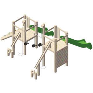 מתקן אתגרי בשילוב אלמנטים יחודיים מעץ רוביניה | פיברן מתקני משחק וריהוט רחוב